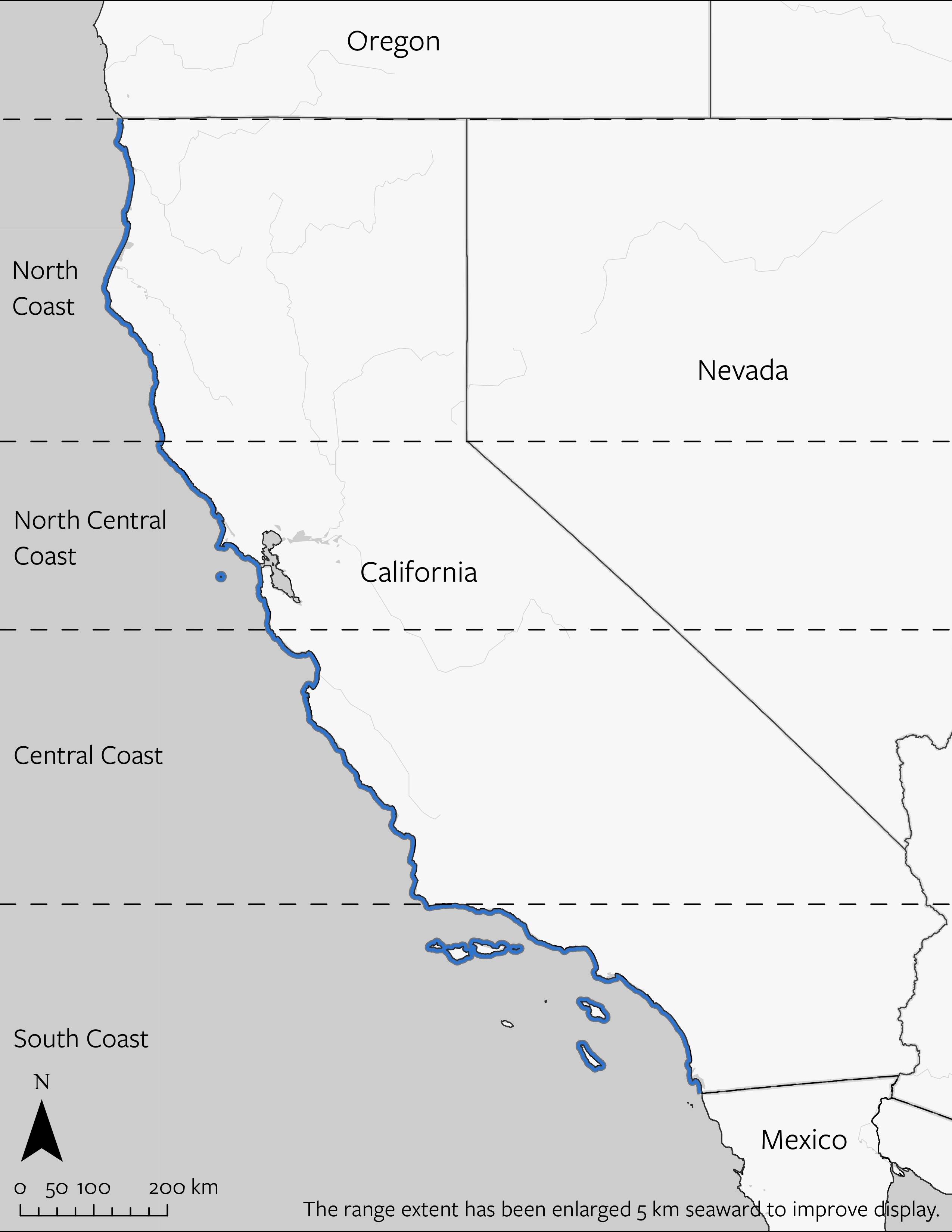 Surfgrasses' geographic range in California